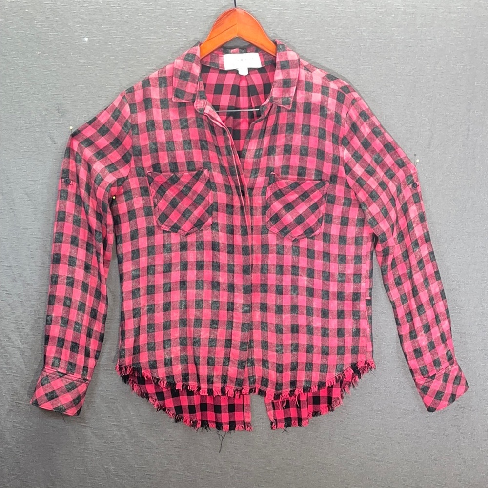 Cloth &‎ Stone Pink and Black Plaid Blouse
